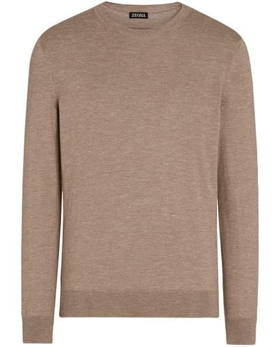 Zegna Mélange-effect Fine-knit Sweater - Brown