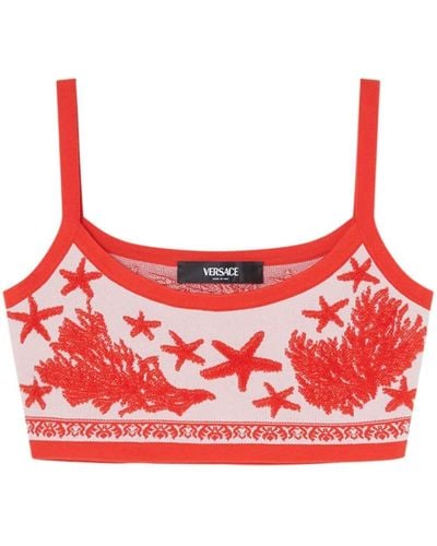 Versace Patterned Intarsia-knit Crop Top - Red
