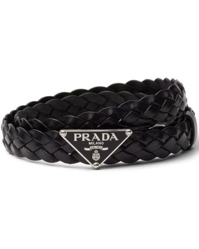 Prada Ceinture en cuir à logo triangle - Noir