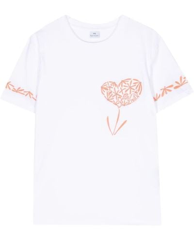 PS by Paul Smith Floral-embroidered T-shirt - White
