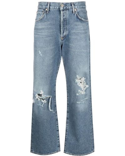 Citizens of Humanity Cropped-Jeans in Distressed-Optik - Blau