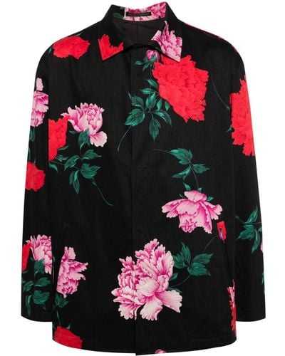 Yohji Yamamoto Floral-print shirt jacket - Schwarz