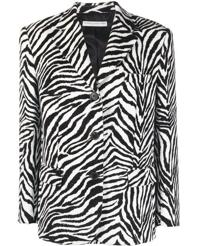 Alessandra Rich Zebra Print Single-breasted Velvet Blazer - Black
