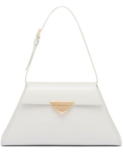 Prada Triangle-logo Leather Shoulder Bag - White