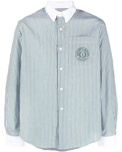 Sporty & Rich Embroidered-logo Striped Shirt - Blue