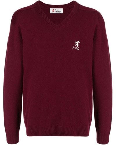 Pringle of Scotland Logo-embroidery Wool-blend Sweater - Red
