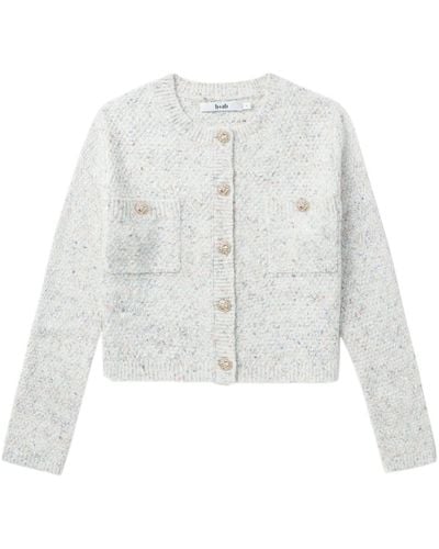 B+ AB Mélange-effect Knitted Cardigan - White