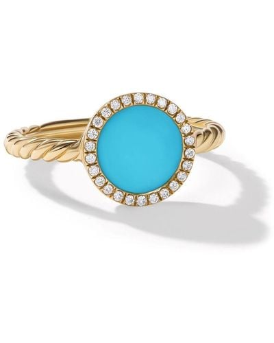 David Yurman 18kt Yellow Gold Petite Dy Elements Turquoise Diamond Ring - Blue
