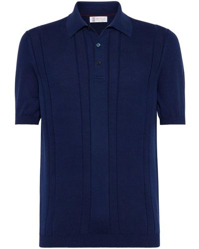 Brunello Cucinelli Short Sleeved Open-knitted Polo Shirt - Blue