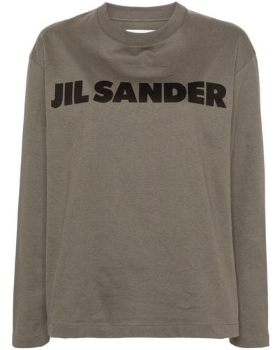 Jil Sander T-shirt a maniche lunghe con stampa - Grigio