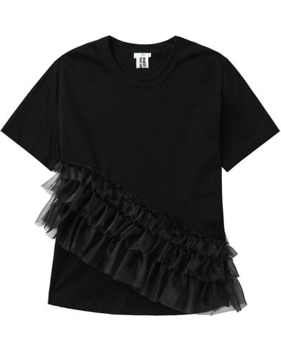 Noir Kei Ninomiya T-shirt en coton à volants - Noir
