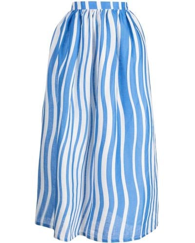 Bambah Sicily Striped Linen Midi Skirt - Blue