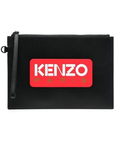 KENZO Leather Logo-print Clutch Bag - Red
