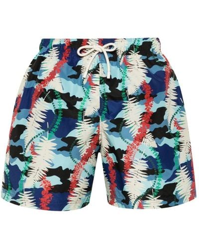 Palm Angels Leaf-print Swim Shorts - Blue