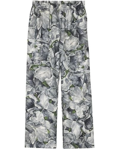 sunflower Floral-print Silk Trousers - Grey