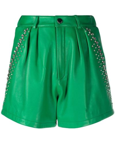 Philipp Plein Rhinestone-embellished Leather Shorts - Green