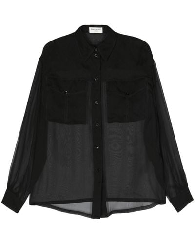 Saint Laurent Semi-sheer Silk Shirt - Black