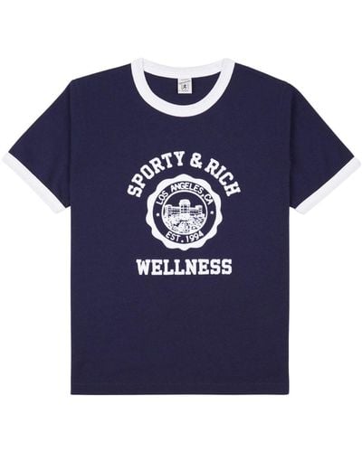 Sporty & Rich Emblem Ringer Cotton T-shirt - Blue