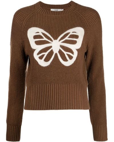 B+ AB Butterfly-motif Crew-neck Sweater - Brown