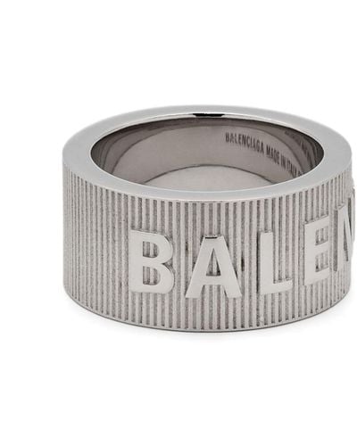 Balenciaga Logo-lettering Solitaire Ring - Gray