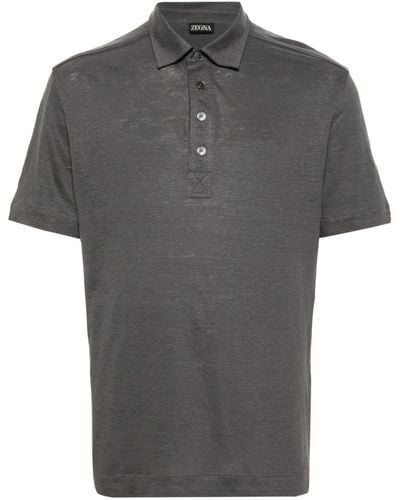 Zegna Short-sleeve Linen Polo Shirt - Gray