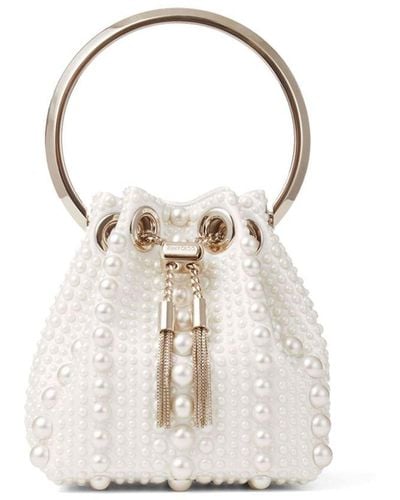 Jimmy Choo Bon Bon Mini-Tasche mit Perlenverzierung - Weiß