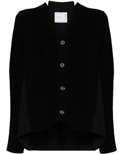 Sacai Panelled Cotton Cardigan - Black