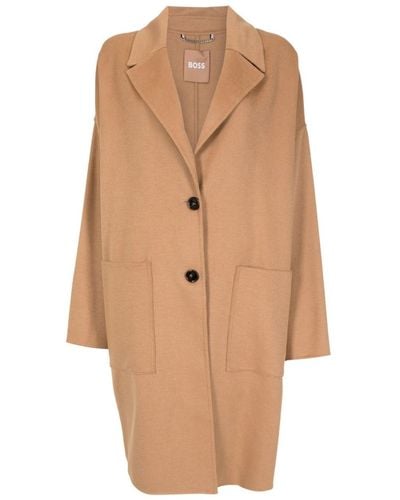 BOSS Single-breasted Double-faced Coat - Natural