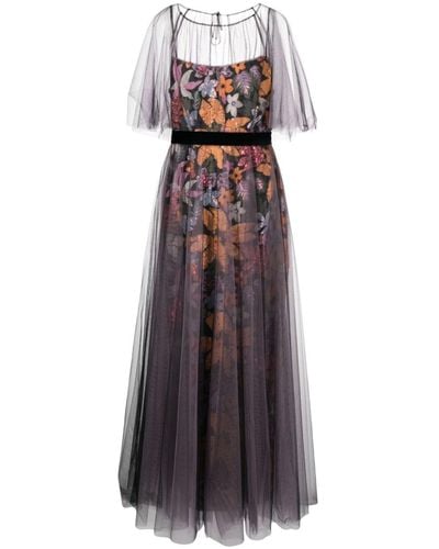 Talbot Runhof Floral-embroidered Floor-length Dress - Purple