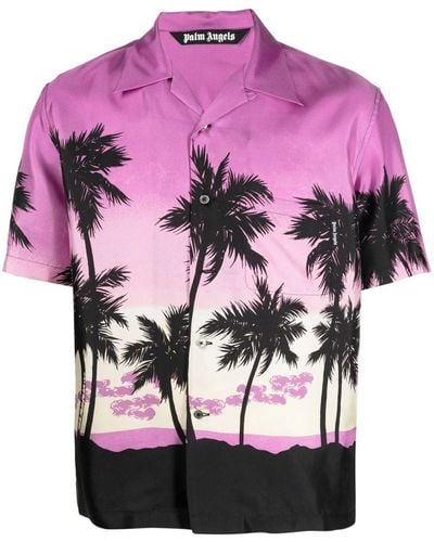 Palm Angels Pink Sunset Bowling Shirt Purple/black