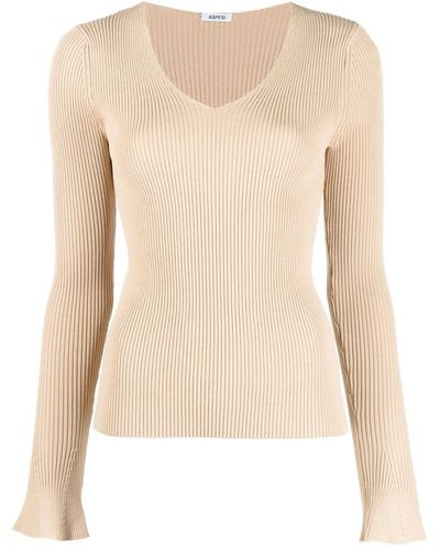 Aspesi Flared-cuffs Ribbed-knit Sweater - Natural