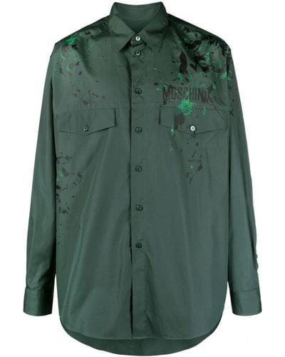 Moschino Overhemd Met Verfspattenprint En Logoprint - Groen