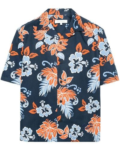 Maison Kitsuné Floral-print Ripstop Shirt - Blue