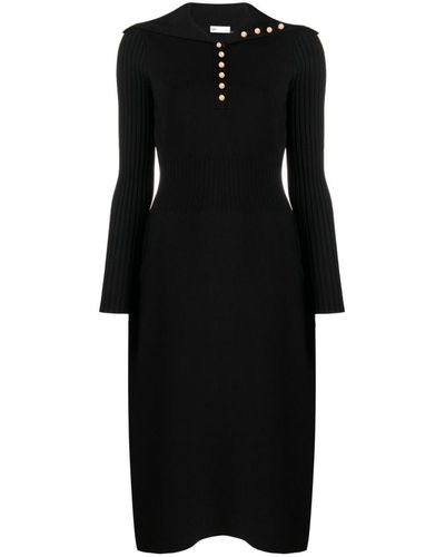 Tory Burch Polo Sweater Ribbed-detailed Dress - Black