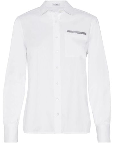 Brunello Cucinelli Monili-detail Long-sleeve Shirt - White
