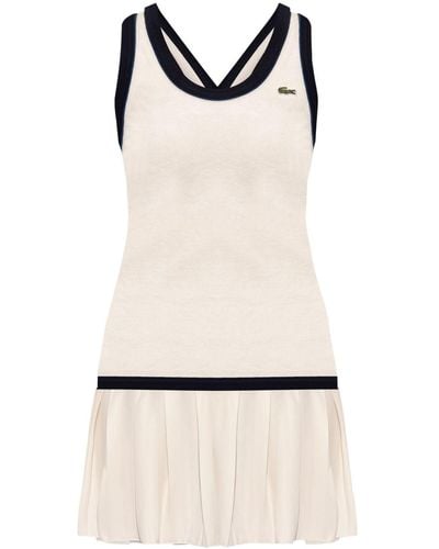 Lacoste Logo Patch Pleated Minidress - Natural
