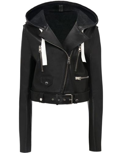 JW Anderson Hooded Leather Biker Jacket - Black