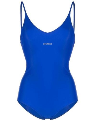 Soulland Adel Logo-patch Swimsuit - Blue