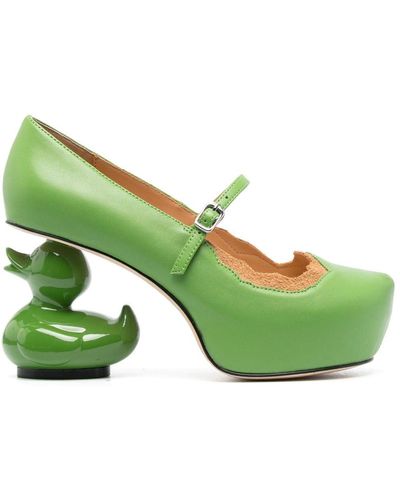 Maison Mihara Yasuhiro Duck-heel Leather Pumps - Green