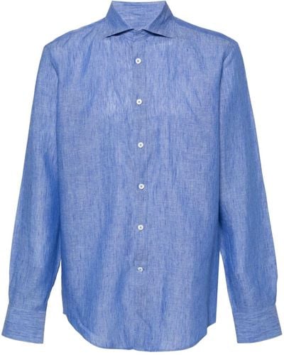 Canali Slub-texture Linen Shirt - Blue