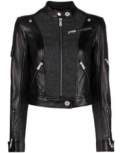 Versace Veste de moto à design bicolore - Noir