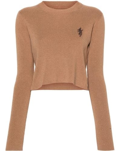 Amiri Logo-embroidery Cropped Sweater - Natural