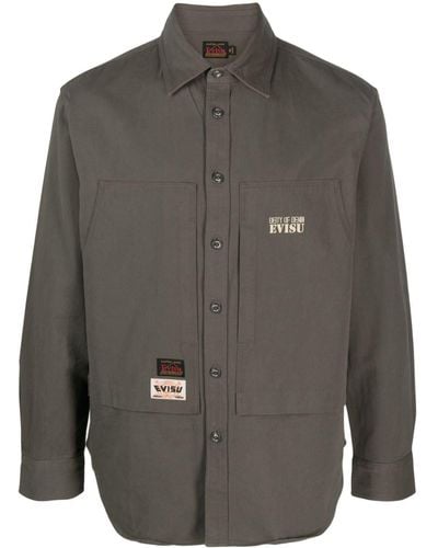 Evisu Logo-patch Cotton Shirt - Gray