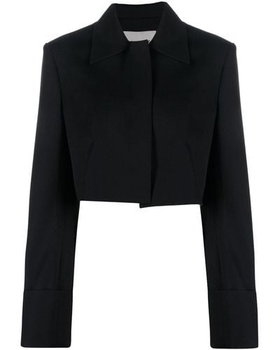 Low Classic Cropped Concealed-front Jacket - Black