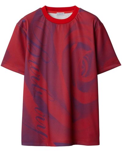 Burberry T-Shirt mit Rosen-Print - Rot