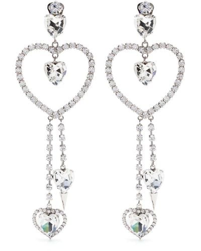 Alessandra Rich Boucles d'oreilles pendantes serties de cristaux - Blanc