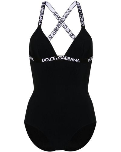 Dolce & Gabbana Logo-tape Open-back Swimsuit - Black