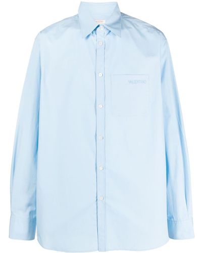 Valentino Garavani Logo-embroidered Cotton Shirt - Blue