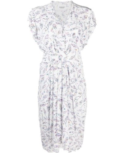 Isabel Marant Almeya Abstract-print Asymmetric-hem Dress - White