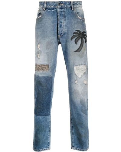 Palm Angels Patchwork straight-leg jeans - Azul